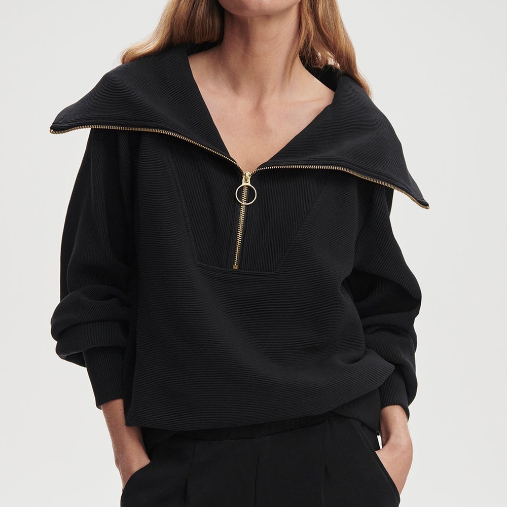 Varley Vine Half-Zip Pullover Ribbed Black Size Large